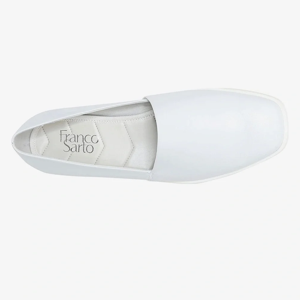 Franco Sarto White Bonza Leather Women’s Slip On Loafers Size 8.5 NEW